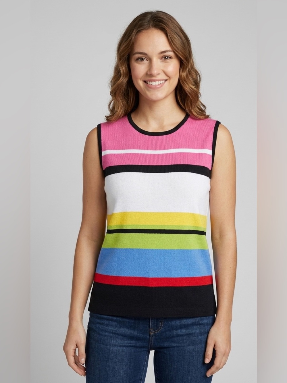 Designers Originals Pink White Multicolor Striped Tank Top